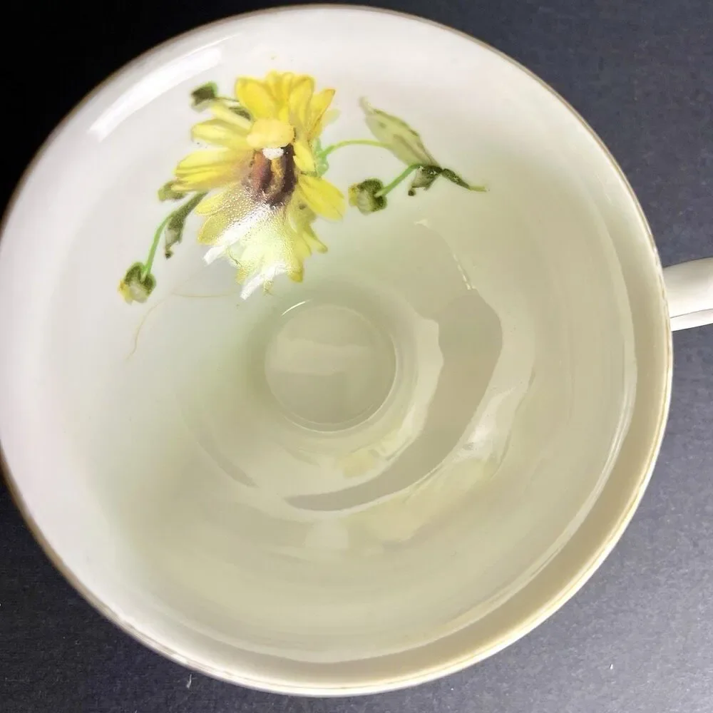 Vintage Mitterteich Bavaria Brown Eyed Susan Gold Trim Bone China Teacup